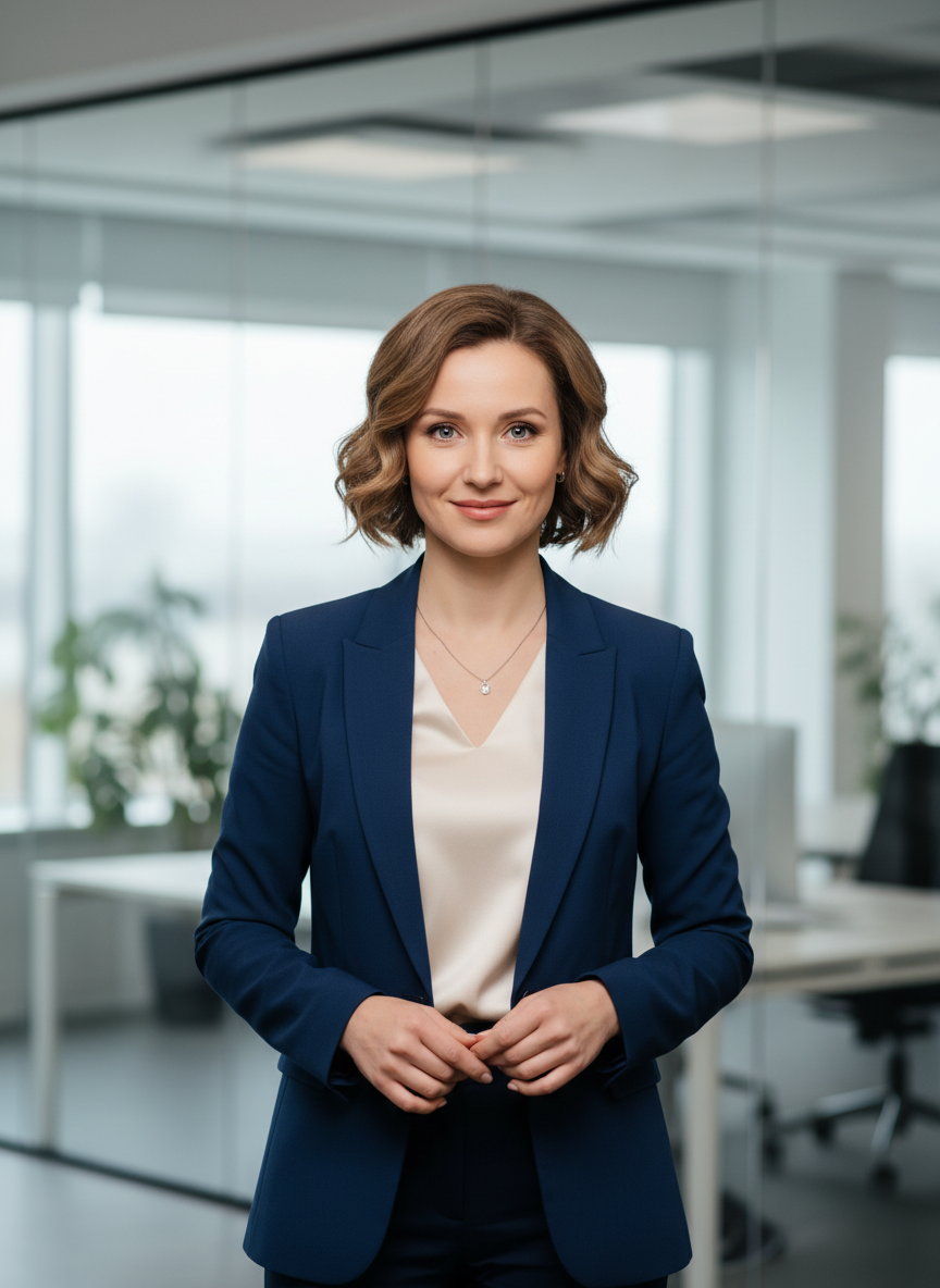 Professional Russian female event manager portrait with confident expression